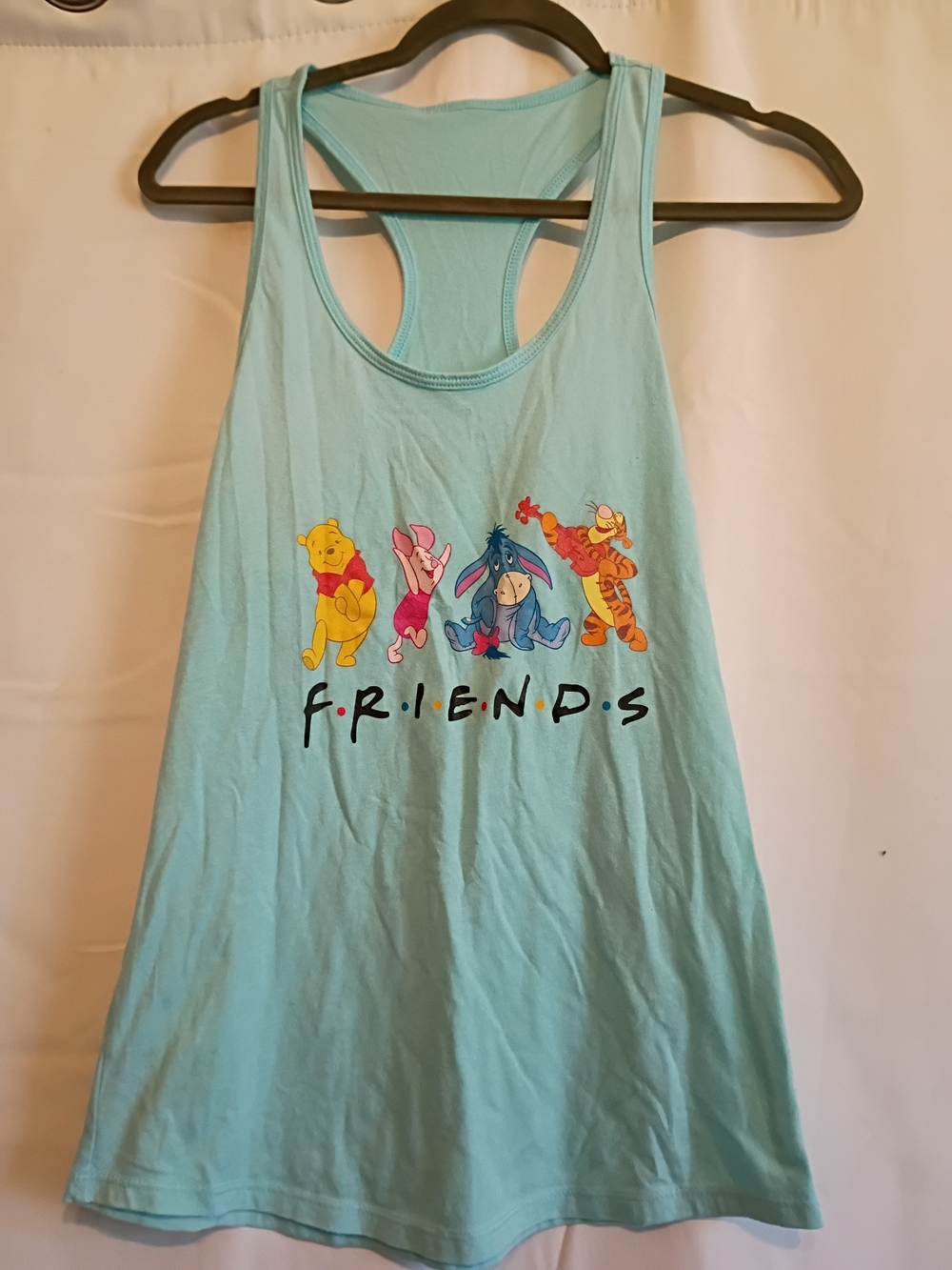 Friends x Winnie the Pooh Light Blue Racerback Tank Top PTP Measurement In Pics